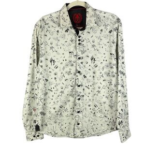 Au Noir Black White Graphic Patterned Embroidered Logo Long Sleeve Medium Shirt